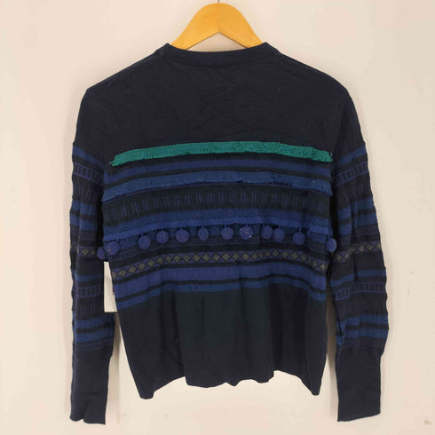 ピーエスポールスミス PS Paul Smith 総柄 ポンポン フリンジ ニット セーター レディース M