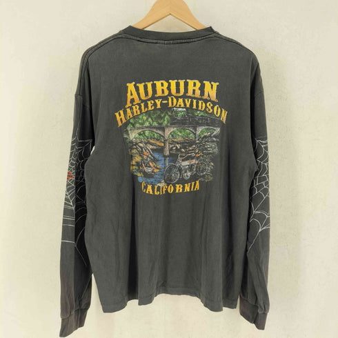 ハーレーダビッドソン HARLEY-DAVIDSON 90s USA製 長袖 両面プリント 袖スパイダーウェブ クルーネック Tシャツ Y2K メンズ Xl