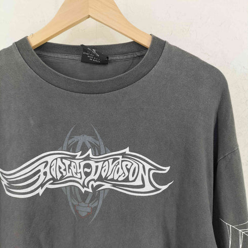 ハーレーダビッドソン HARLEY-DAVIDSON 90s USA製 長袖 両面プリント 袖スパイダーウェブ クルーネック Tシャツ Y2K メンズ Xl