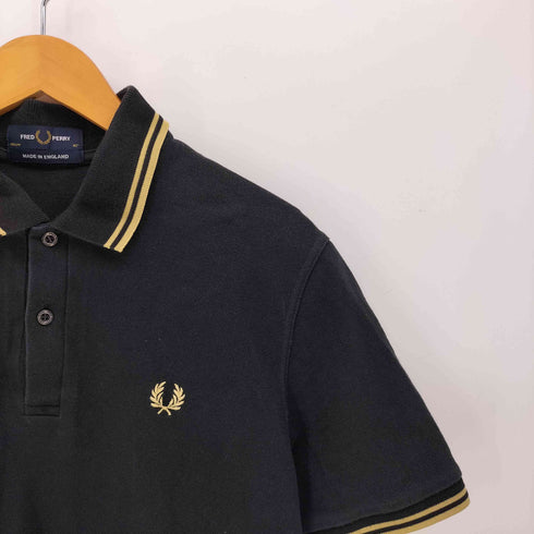 フレッドペリー FRED PERRY イングランド製 ロゴ刺繍 ライン 鹿の子 ポロシャツ メンズ 42