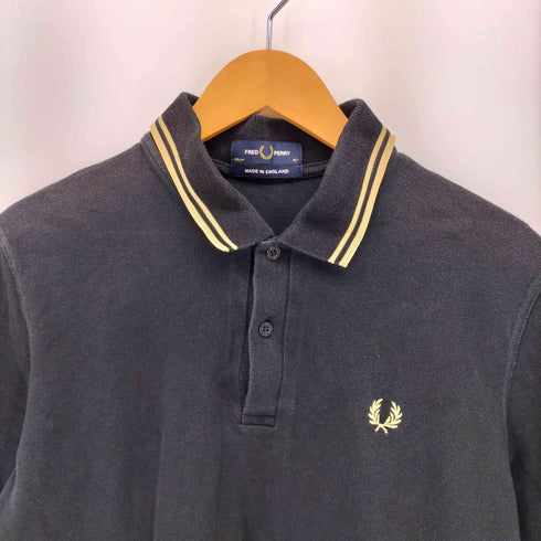 フレッドペリー FRED PERRY イングランド製 ロゴ刺繍 ライン 鹿の子 ポロシャツ メンズ 42