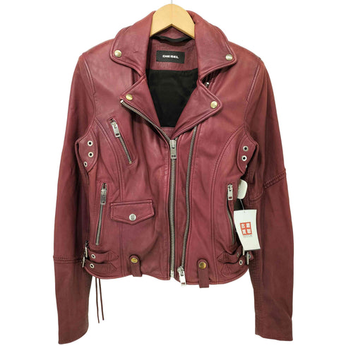 ディーゼル DIESEL シープスキン レザー バックスタッズ ダブル ライダース ジャケット レディース import:XS
