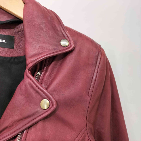 ディーゼル DIESEL シープスキン レザー バックスタッズ ダブル ライダース ジャケット レディース import:XS