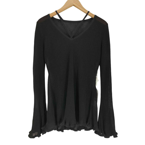 アメリ AMERI SHEER FRILL V NECK KNIT TOP シアー フリル ブイネック ニット トップ レディース FREE