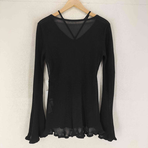 アメリ AMERI SHEER FRILL V NECK KNIT TOP シアー フリル ブイネック ニット トップ レディース FREE