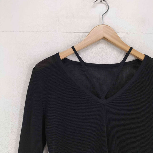アメリ AMERI SHEER FRILL V NECK KNIT TOP シアー フリル ブイネック ニット トップ レディース FREE