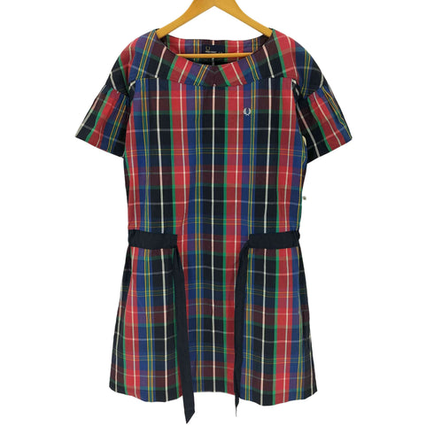 フレッドペリー FRED PERRY タータンチェック 半袖ワンピース レディース バスト79-87 身長154-162