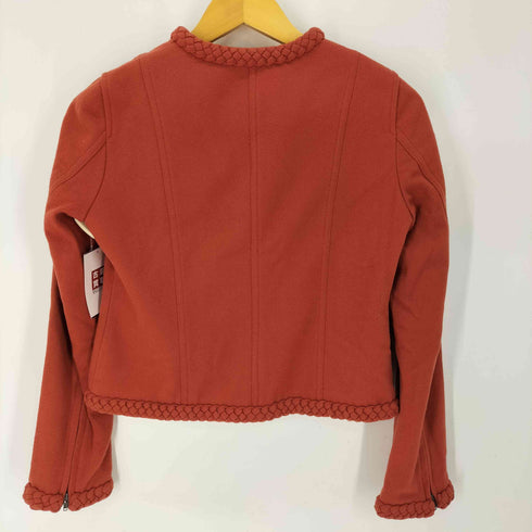 マカフィー MACPHEE 編み込みデザイン ウールカシミヤ ノーカラーブルゾン レディース JPN:38