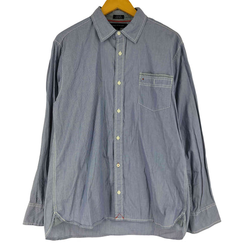 バンズ VANS ボーダー ダブルポケット BD コットン リネン シャツ メンズ import:XL