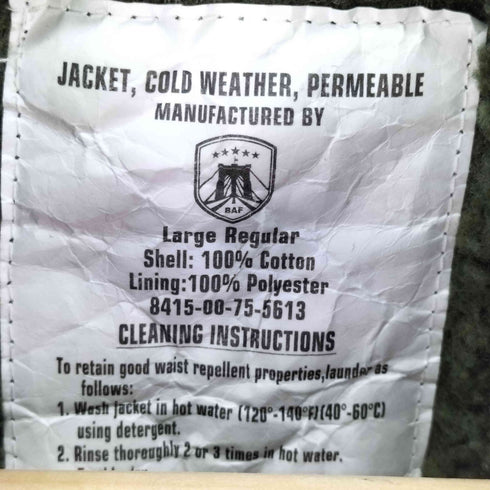 ユーエスネイビー U.S.NAVY BAF製 / BROOKLYN ARMED FORCES / JACKET COLD WEATHER PERMEABLE アメリカ海軍 A-2 デッキジャケット メンズ import:L