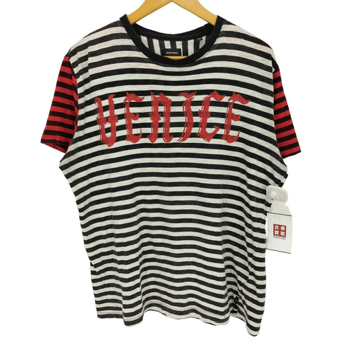 ディーゼル DIESEL フロントプリント ボーダー切替 コットンクルーネック 半袖Tシャツ メンズ import:XL