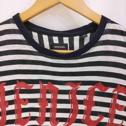 ディーゼル DIESEL フロントプリント ボーダー切替 コットンクルーネック 半袖Tシャツ メンズ import:XL
