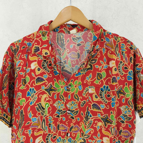 レーヨン100 バティック柄 S/S 開襟 シャツ メンズ JPN:M