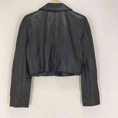 ジェイアール J&R lamb leather ラムレザー 本革 クロップド 短丈 金ボタン レザージャケット レディース M