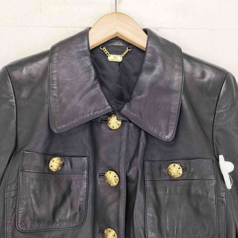 ジェイアール J&R lamb leather ラムレザー 本革 クロップド 短丈 金ボタン レザージャケット レディース M
