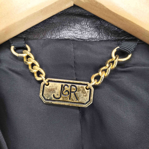 ジェイアール J&R lamb leather ラムレザー 本革 クロップド 短丈 金ボタン レザージャケット レディース M
