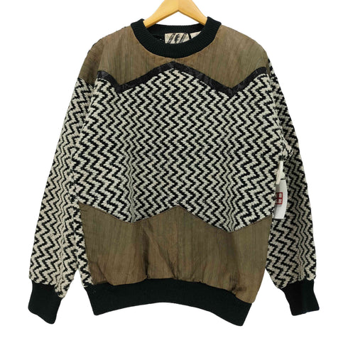 90S TRUTUS BIANCARRA レザー切替 ヘリンボーン柄 ニット セーター メンズ import:M