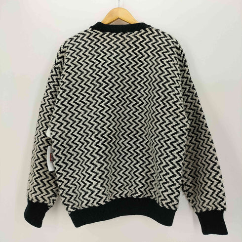 90S TRUTUS BIANCARRA レザー切替 ヘリンボーン柄 ニット セーター メンズ import:M