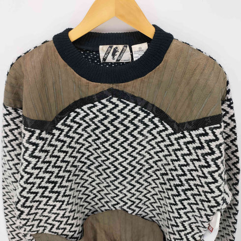 90S TRUTUS BIANCARRA レザー切替 ヘリンボーン柄 ニット セーター メンズ import:M