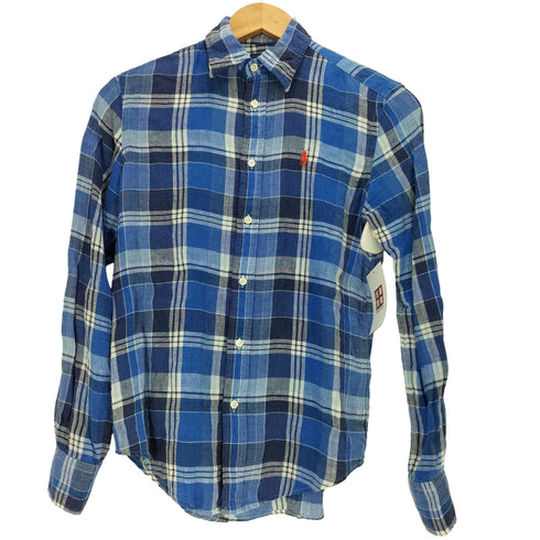 ポロラルフローレン POLO RALPH LAUREN 現行タグ RELAXED FIT ポニー刺繍 リネン 100% マドラスチェック レギュラーカラー L/S シャツ レディース XXS