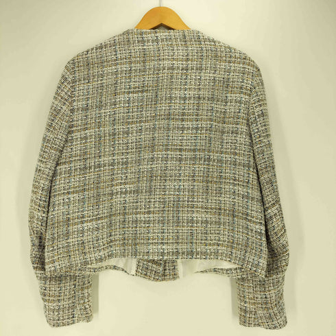 ザラ ZARA 金ボタン ノーカラー ツイードジャケット レディース import:L