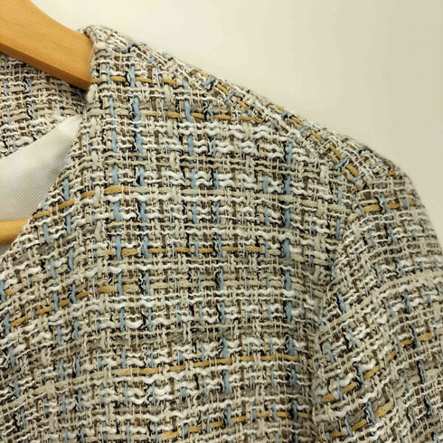 ザラ ZARA 金ボタン ノーカラー ツイードジャケット レディース import:L