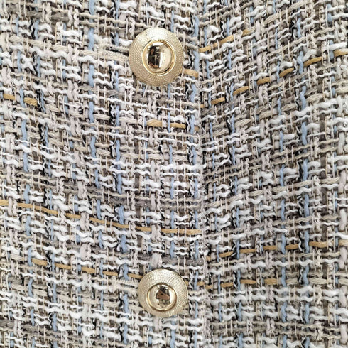 ザラ ZARA 金ボタン ノーカラー ツイードジャケット レディース import:L
