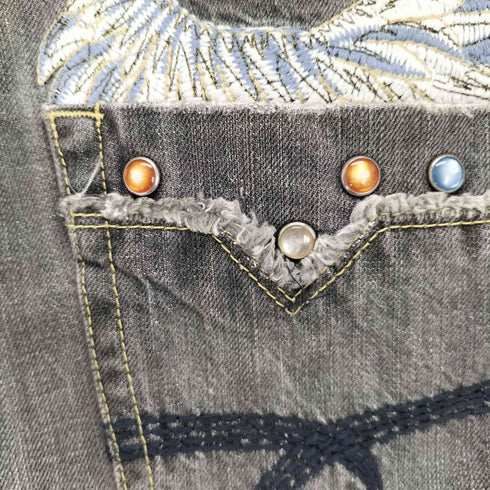 Y2K スタッズ ウィング刺繍 ダメージ フレア デニム パンツ メンズ