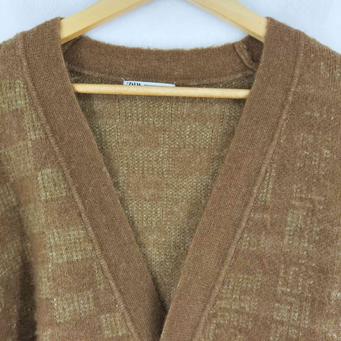 ザラ ZARA アルパカ混 チェック柄カーディガン メンズ import:M