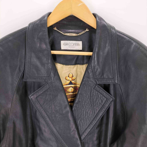 エヴァドンナ EVA DONNA LAMB LEATHER 裏地総柄 ラムレザー ダブルブレストジャケット 金ボタン レディース T156