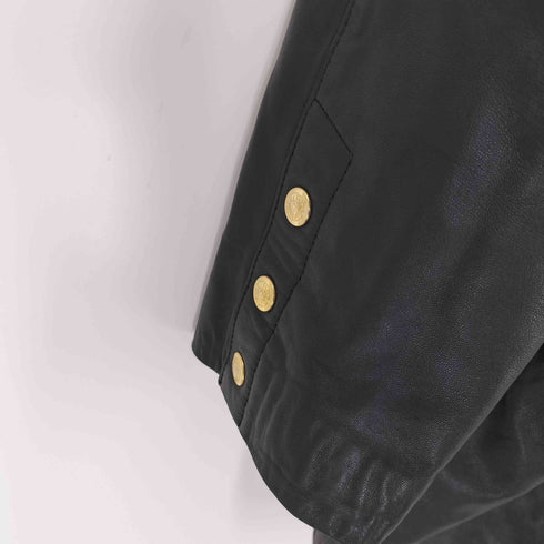 エヴァドンナ EVA DONNA LAMB LEATHER 裏地総柄 ラムレザー ダブルブレストジャケット 金ボタン レディース T156