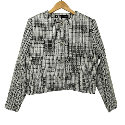 ザラ ZARA ノーカラーツイードジャケット レディース import:M