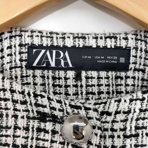 ザラ ZARA ノーカラーツイードジャケット レディース import:M