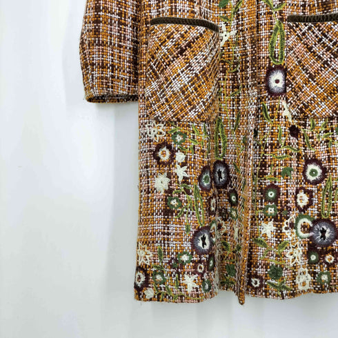 マックスマーラ MAX MARA フラワー 刺繍 ウール ツイード ステンカラー コート レディース JPN:36