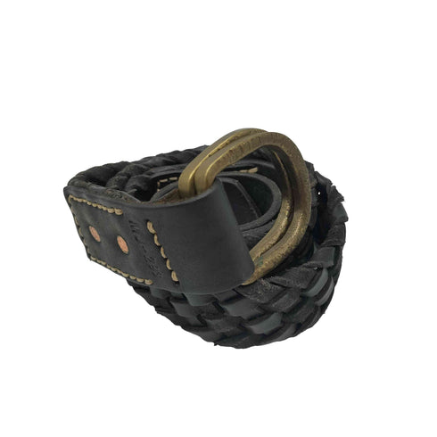 ダブルアールエルラルフローレン RRL RALPH LAUREN レザー 本革 編み込み メッシュ ダブル リング ベルト メンズ
