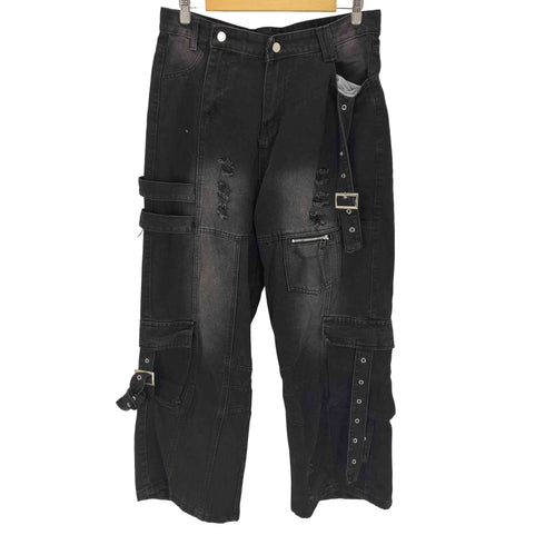 ダメージ加工 ワイドカーゴデニムパンツ メンズ 2XL
