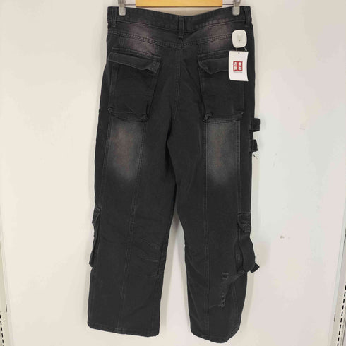 ダメージ加工 ワイドカーゴデニムパンツ メンズ 2XL