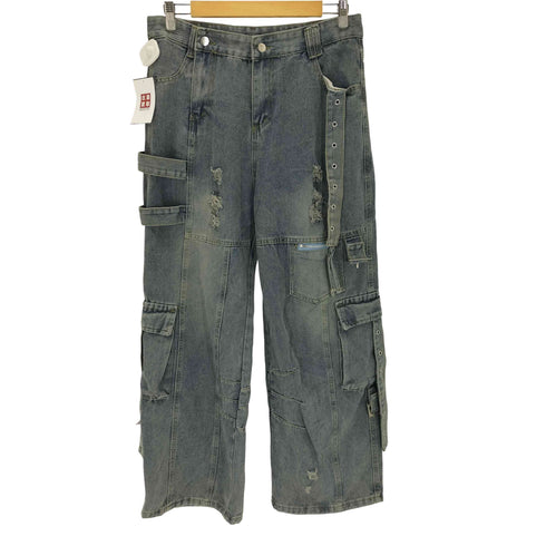 ダメージ加工 ワイドカーゴデニムパンツ メンズ 2XL