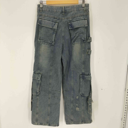 ダメージ加工 ワイドカーゴデニムパンツ メンズ 2XL