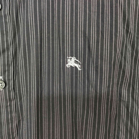 バーバリーブラックレーベル BURBERRY BLACK LABEL ホース刺繍 ストライプ レギュラーカラー シャツ メンズ 2