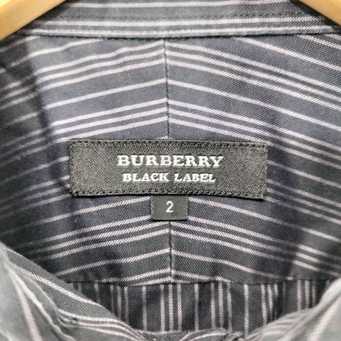 バーバリーブラックレーベル BURBERRY BLACK LABEL ホース刺繍 ストライプ レギュラーカラー シャツ メンズ 2
