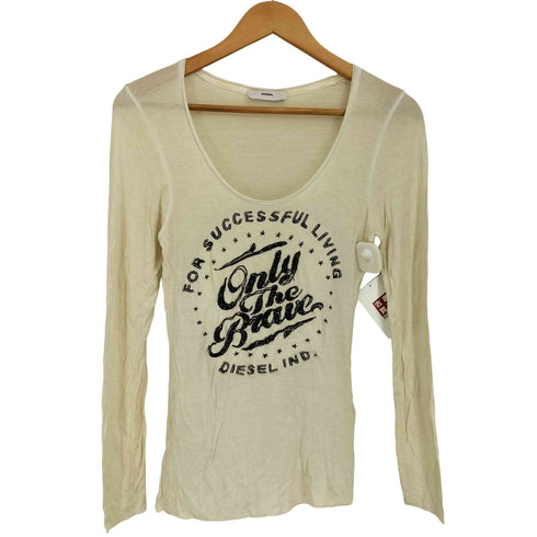 ディーゼル DIESEL FOR SUCCESSFULLIVING ONLY THE BRAVE レーヨン混 ビーズ刺繍 長袖 Tシャツ レディース S