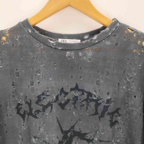 ザラ ZARA ダメージ加工 オープンニット 半袖Tシャツ メンズ XL