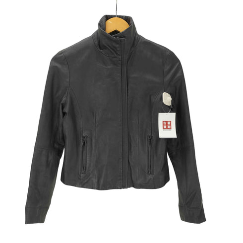 90S OLD Lamb Leather 羊革 ラムレザー アシンメトリー ジップ シングル クロップド ライダース ジャケット ブラック レディース