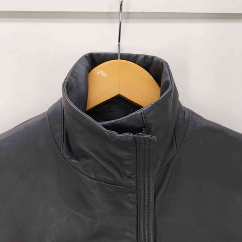 90S OLD Lamb Leather 羊革 ラムレザー アシンメトリー ジップ シングル クロップド ライダース ジャケット ブラック レディース