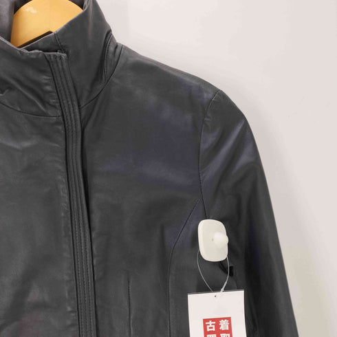 90S OLD Lamb Leather 羊革 ラムレザー アシンメトリー ジップ シングル クロップド ライダース ジャケット ブラック レディース