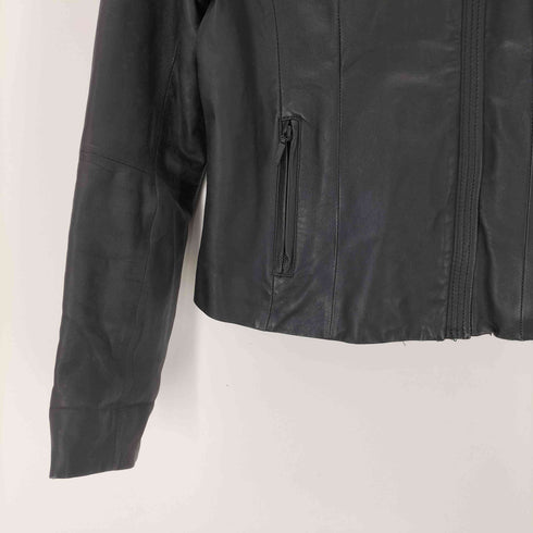 90S OLD Lamb Leather 羊革 ラムレザー アシンメトリー ジップ シングル クロップド ライダース ジャケット ブラック レディース
