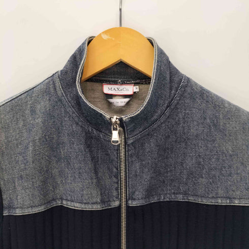 マックスアンドコー MAX&CO. MADE IN ITALY イタリア製 デニム 異素材 切り替え ダブル ジップ ドライバーズ ニット ジャケット LAMPO ジップ レディース import:M
