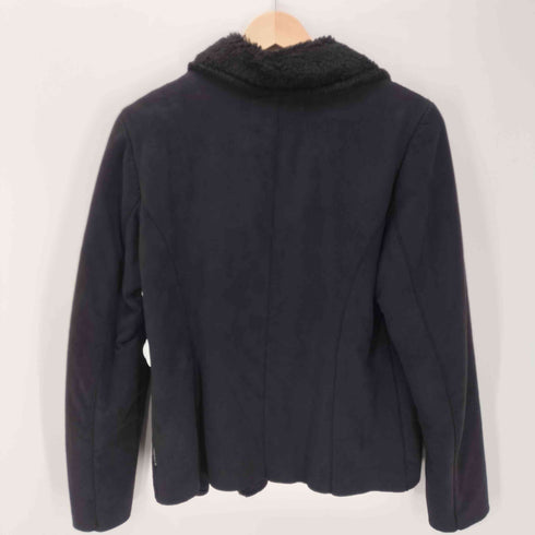 アルマーニジーンズ ARMANI JEANS MADE IN ITALY イタリア製 裏地 リアル ファー フック バックル デザイン ムートン ジャケット ブラック Y2K レディース EUR:40