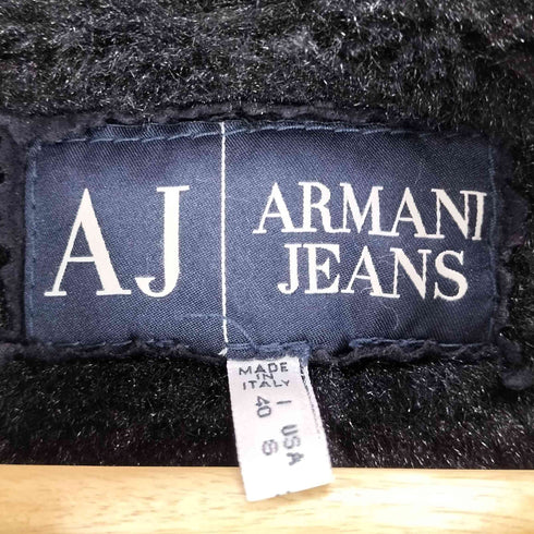 アルマーニジーンズ ARMANI JEANS MADE IN ITALY イタリア製 裏地 リアル ファー フック バックル デザイン ムートン ジャケット ブラック Y2K レディース EUR:40